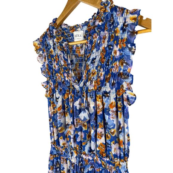 Misa Los Angles Alia Smocked Dress in Blue Pansy Size‎ XS - Picture 9 of 12
